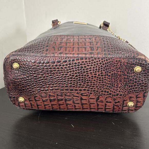 BRAHMIN Asher Black Tuscan Croc Leather Medium Zip Tote Purse Shoulder Bag - Picture 10 of 16